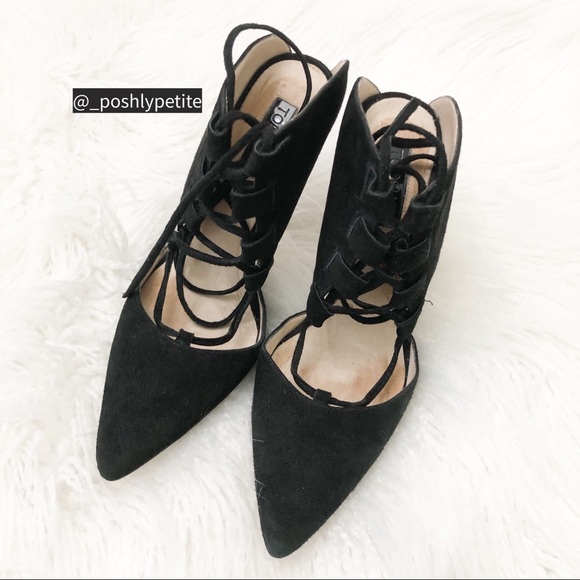 TopShop black suede lace up strappy pump heels - Picture 10 of 14